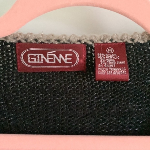 Vintage 80s 90s Black Tan Leaf Sequin Embroidered Crossover Sweater Medium - Picture 5 of 11